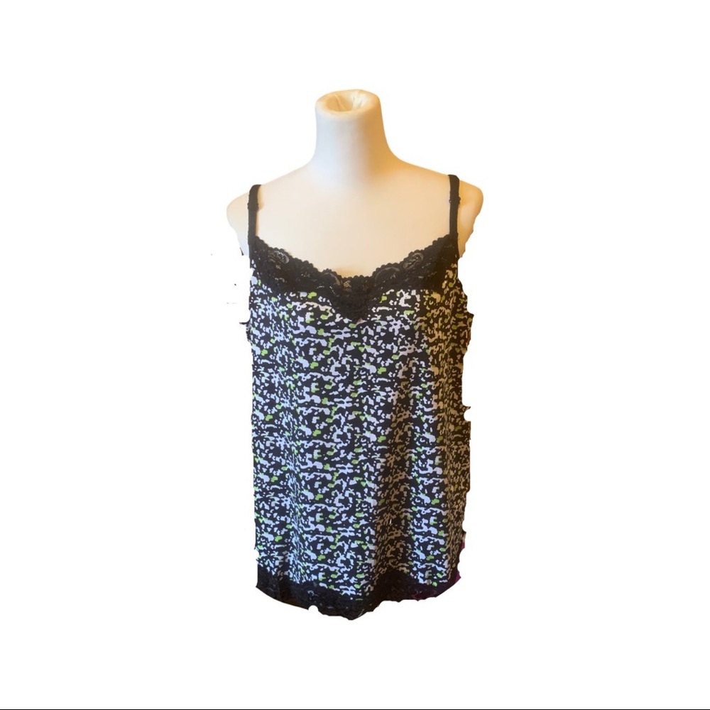 NWT AVENUE BLACK/ GREEN CHEETAH PRINT LACE TRIM CAMI SZ 22/24